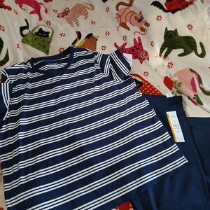 Time and Tru Navy and White Striped Short Sleeve Tee